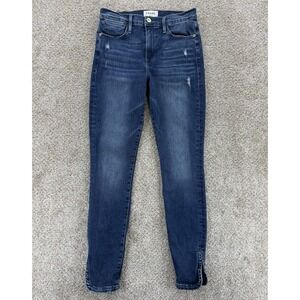Frame Le High Skinny Jeans Womens 27 Blue Bustle Distressed Wash Split Hem Ankle